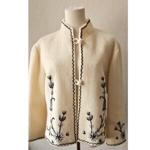 Handmade‎ Greek Vintage Wool Floral Embroidered Exquisite Cardigan Sweater Small
